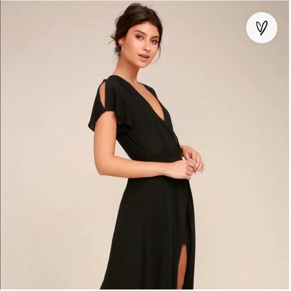 Lulu’s Heart Of Marigold Black Wrap Maxi Dress Size Small - Picture 3 of 15